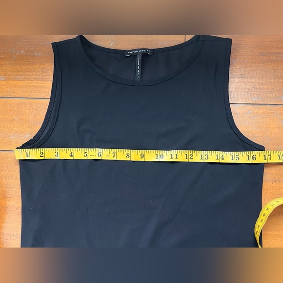 Sarah Pacini Midi Dress Techno Fabric Black Sleeveless Bias Cut Stretch Modern - Picture 15 of 16